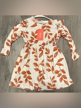 NWT Pat Pat Size 4-5T White and Burnt Orange Longsleeve Light Weight Dress